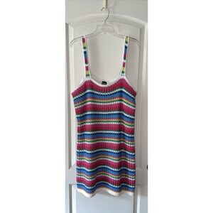 GAP NWT Multi Color Horizontal Stripe Crochet Mini Dress Sleeveless Size XL